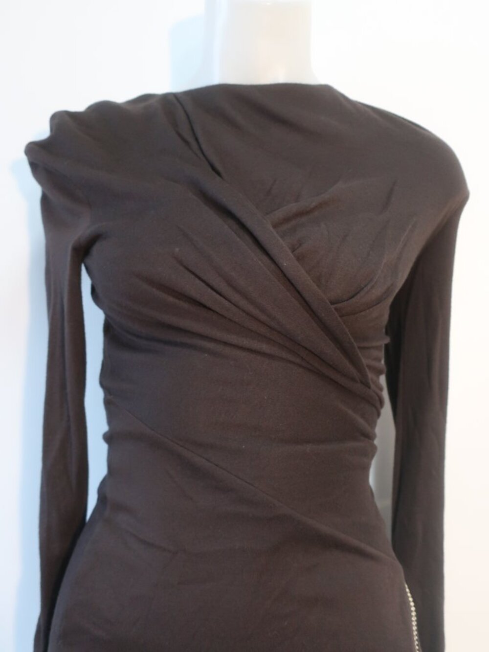 Womens Tom Ford Dark Brown (Item-102) Viscose Wool Ruched Cocktail Dress 40 US/6 - Picture 14 of 16
